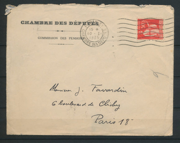 1935 Lettre 50c paix obl PARIS 31 CHAMBRE DES DEPUTES TB. N1818