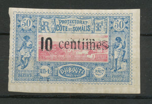 COLONIES COTE DES SOMALIS N°29 10c sur 50c bleu DOUBLE SURCHARGE RR Signé N1884