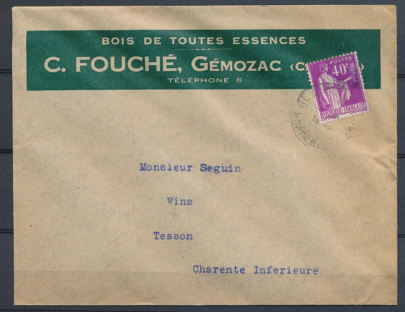 1936 Enveloppe illustrée BOIS DE TOUTES ESSENCES FOUCHE GEMOZAC N1923