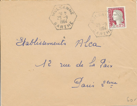 1964 Lettre cachet perlé Hexagonal Mulsanne Sarthe N260