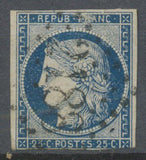 Cérès N°4 25c bleu foncé obl. GROS CHIFFRES GC2188 rarissime Cote 2500€ N3570