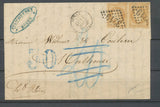 Mars 1871 Lettre Taxe 30ct double trait en bleu + paire 28 10c bistre RRR N3574