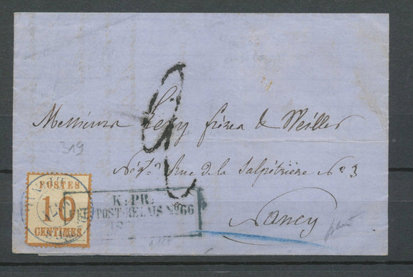1871 Lettre 10c Obl CAD BLEU POSTE/1871/EPINAL K.PR.FELD-POST/RELAIS N°66 N3577
