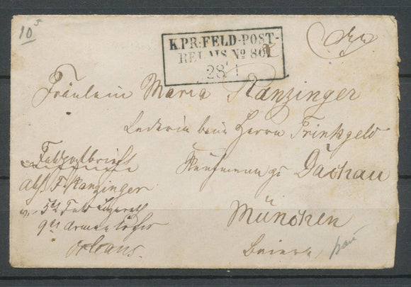 28 Janvier 1871 Env.  En Franchise Obl K.PR.FELD-POST/RELAIS N°80 ORLEANS N3578