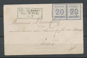 Fév. 1871 Env Als. Lor. Paire 20c Obl K.PR.FELD-POST/RELAIS N°81 CHATILLON N3579