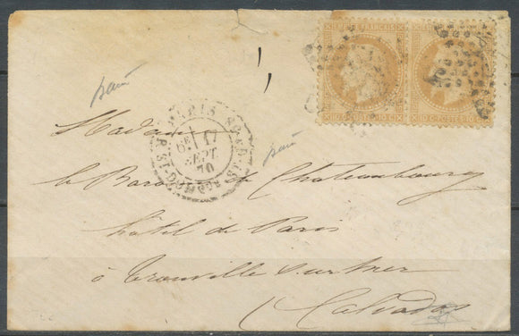 Env. 17 Septembre 1870, 6ème et dernière levée au départ de Paris N3582