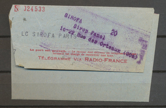 1937 TELEGRAMME Via RADIO France de DURBAN Afrique du Sud. Superbe N3633