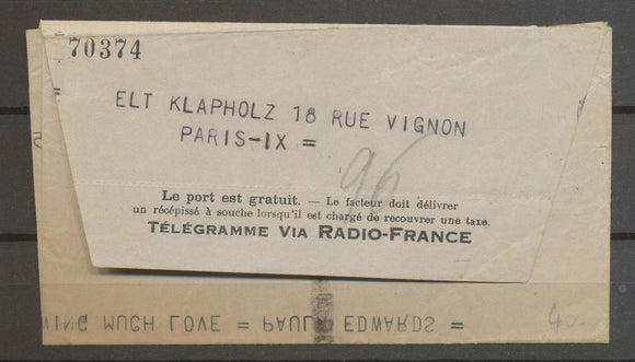 1944 TELEGRAMME Via RADIO France de SLOUGH Angleterre. Superbe N3634