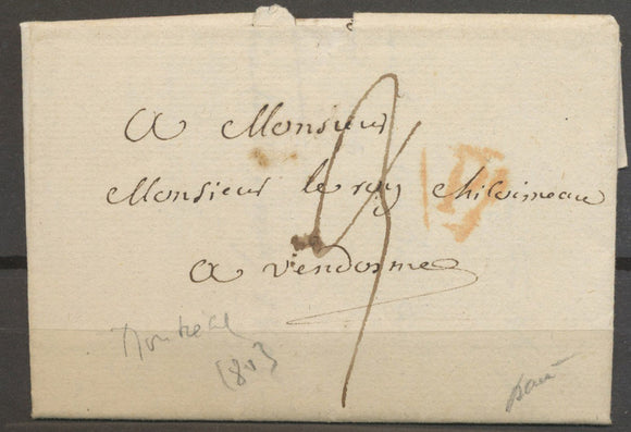 1803 Lettre de MONTREAL pour Vendôme, P rouge de Paris N3652
