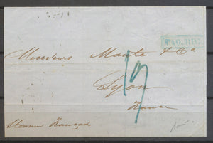 1848 Lettre de NEW YORK Cachet PAQ.REG double cadre bleu. N3654