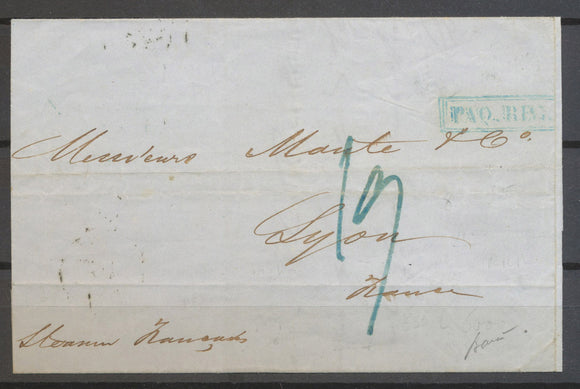 1848 Lettre de NEW YORK Cachet PAQ.REG double cadre bleu. N3654