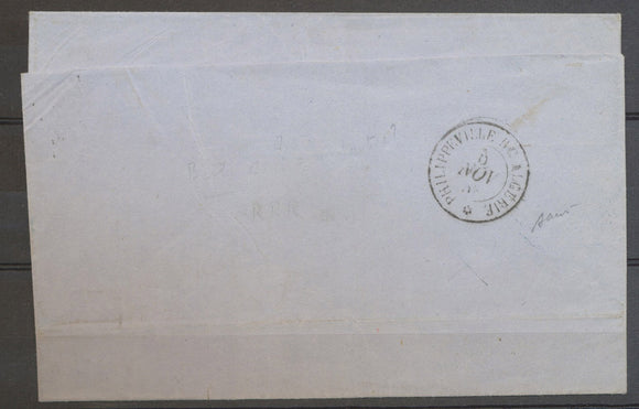 1858 LSC Taxée 6d BAT-A-VAP ALGER-BONE + CAD dos PHILIPPEVILLE BC ALGERIE N3656