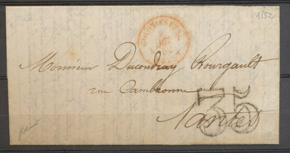 31/08/1852 Lettre de la Magdeleine en Guyane CAD Rouge COLONIES FRA/BREST N3657