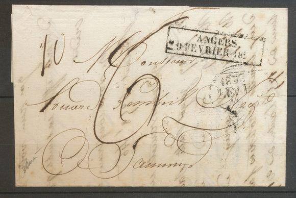 1828 Lettre Cachet d'essai ANGERS  /=9 FEVRIER 1828. TB, signée Baudot. N3662