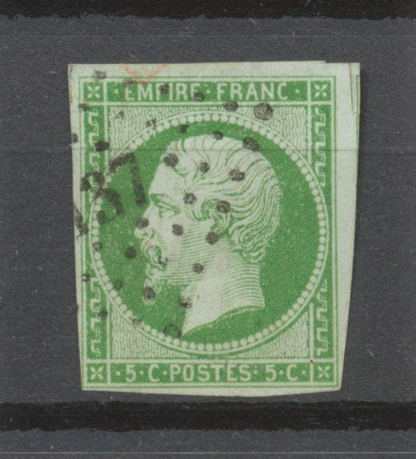 NAPOLEON III N°12, 5c. vert 1 voisin Oblitéré PC SIGNE CALVES COTE 100€ P1037