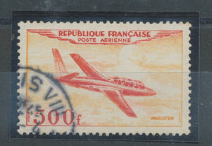 FRANCE Poste Aérienne N°32, 500f. Fouga "Magister" Obl, TB COTE 16€ P1289