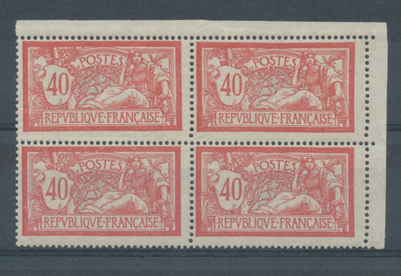 FRANCE - Bloc de 4 N°119, 40c. rouge et bleu CDF NEUF LUXE ** COTE 260€ P1422