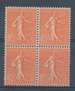 FRANCE Bloc de 4 N°204, 85c. rouge Semeuse lignée NEUF LUXE ** COTE 108€ P1540