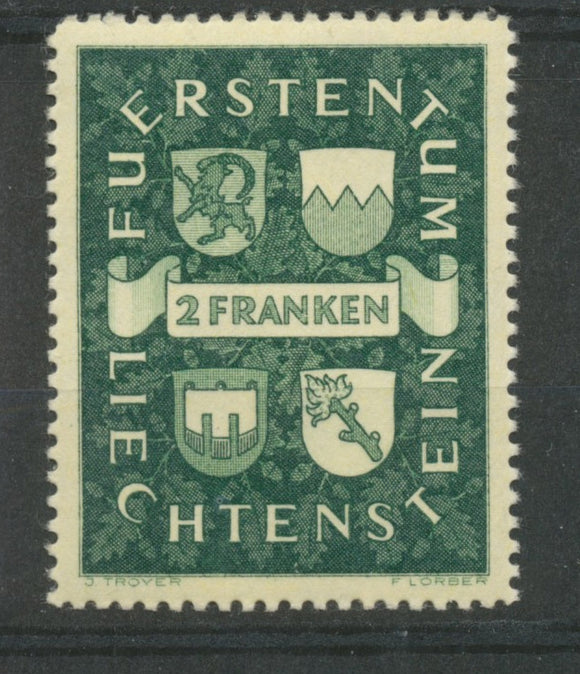 LIECHTENSTEIN N°159 2f Vert Foncé Neuf luxe **. Gomme d'origine. Cote 20€ P161