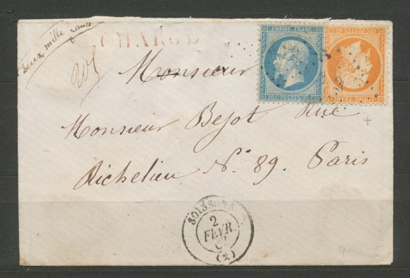 LETTRE 1867 à 60c Valeur déclarée 2000F Chargé d'office C 300€ TB P1656