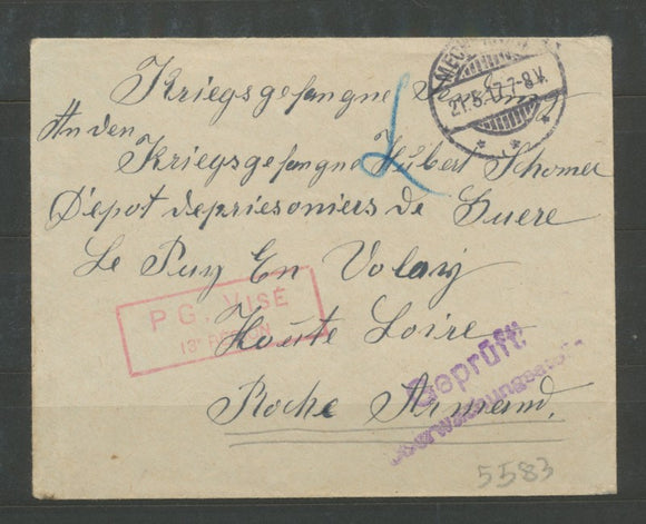 1917 Env. prisonnier Cachet PG Visé 13e région + Gepruft violet TB P1704