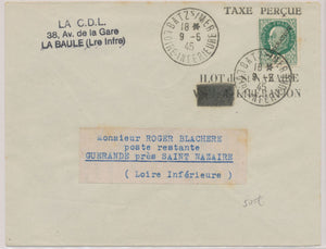 1945 Lettre Ilot de Saint Nazaire + taxe perçue Superbe P1857
