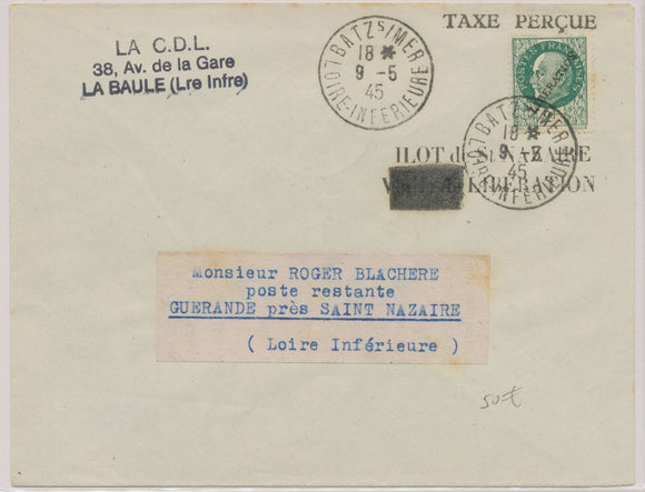 1945 Lettre Ilot de Saint Nazaire + taxe perçue Superbe P1857