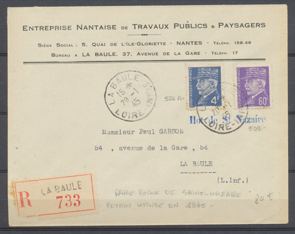 1945 Libération Lettre Recommandée Pétain N°509-521A ILOT de ST-NAZAIRE P1858