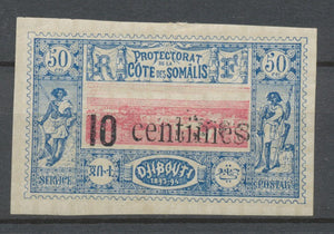 COTE DES SOMALIS N°29 10 centimes s.50c surch. double N* signé P2066