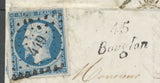 LETTRE 25c bleu obl PC449 Cursive 45/Bouglon C15 Marmande + cursive au dos P2350