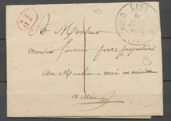 1831 Lettre en local Obl CAD LISY Seine et Marne Type 11 Superbe. P2421