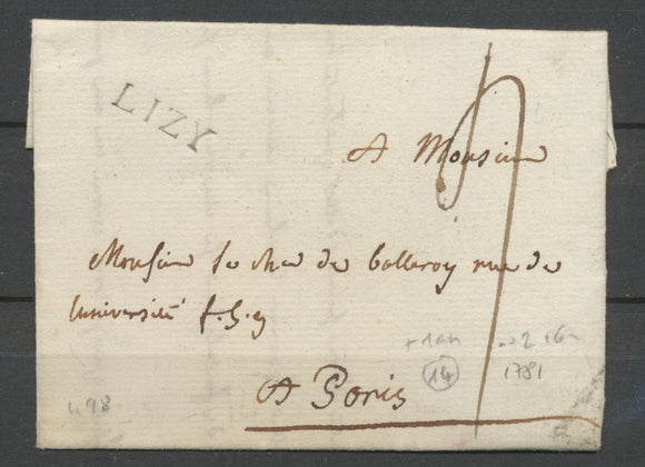 1781 Lettre Marque 73 LISY Seine et marne Pour Paris Superbe. P2425