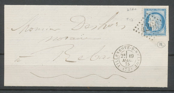 1875 Lettre N°60 Oblitéré GC4260 T17 VILLENEUVE-S-BELLOT Seine et Marne P2441