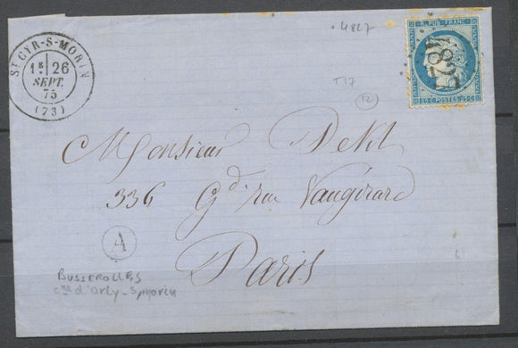 1875 Lettre N°60 Obl GC4827 St CYR-s-MORIN Seine et Marne + BR A. TB. P2464