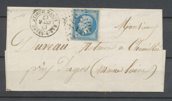 1867 Lettre N°22 Obl GC307 Bar-S-Seine BOITE MOBILE SUPERBE RARE. P2472