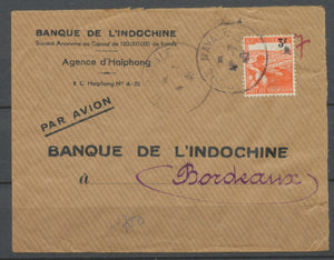 Lettre Par avion avec N°750 obl POSTE NAVALE Haïphong Rare P2582