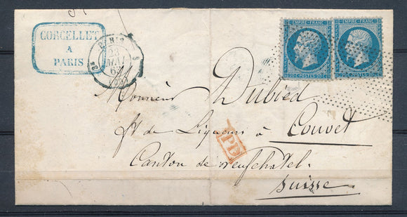 1863 Lettre 40c 2N°22 obl roulette de points + PD Rge PARIS(60) P2676