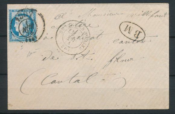 1874 Lettre N°60 25c obl. Par le CAD du Bureau de Passe 1307. Superbe P2689