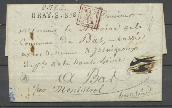 1830 Lettre Marque P.73.P BRAY.S.SNE SEINE-ET-MARNE Port payé Superbe P2697