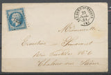 1861 Env. N°14 Obl. PC1454 LES GRES-Ss-TROYES AUBE(9) SUPERBE. P2700