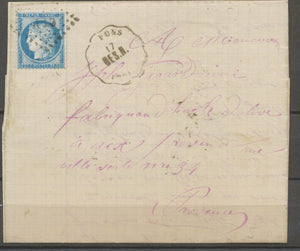 1876 Lettre N°60 obl ambulant + Convoyeur Station FONS BES.N. GARD(30) P2711