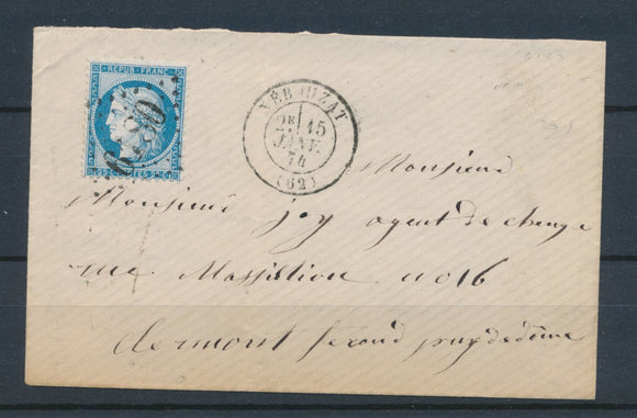 1874 Enveloppe N°60B Obl GC6180 NEBOUZAT PUY DE DOME(62) Superbe. P2737