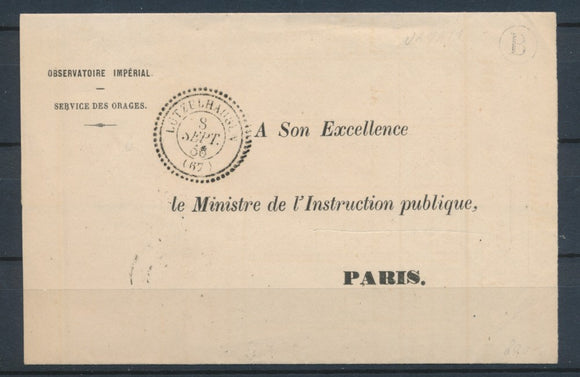 1866 Lettre bande franchise CAD T22 perlé LUTZELHAUSEN perlé BAS-RHIN(67) P2752