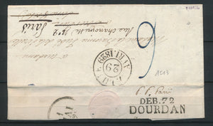 1829 Lettre Marque DEBOURSE DEB.72/DOURDAN 38x10mm SEINE ET OISE(72) SUP P2755