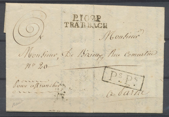 1811 Lettre Département Conquis P102P/TRARBACK +PsPS encadré RARE Superbe P2769