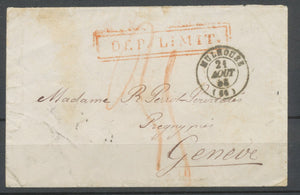 1868 Lettre D.E.P. LIMIT. double cadre rouge + C15 Mulhouse pour Genève TB P2780