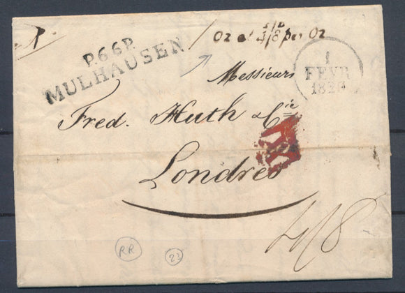 1829 Lettre Marque P66P MULHAUSEN Rare marque pour Londres HAUT-RHIN(66) P2790