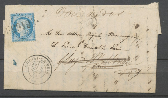 1874 Lettre N°60 Obl GC6165 CHOISY-EN-BRIE(73) SEINE ET MARNE SUP. P2796