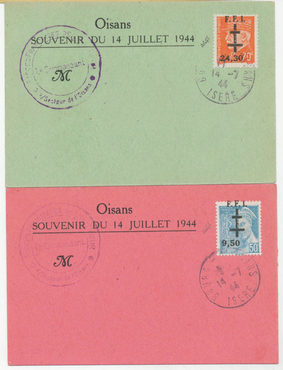 1944 Libération de Bourg d'oisans sur feuillet souvenir Superbe P2826