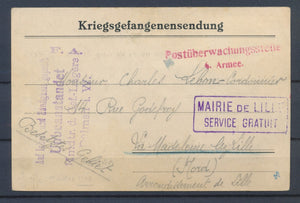 1916 CP prisonnier Griffe MAIRIE de LILLE/ SERVICE GRATUIT Très rare P2838